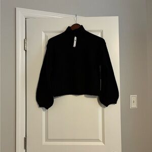 Anthropologie Line & Dot Mock Neck Balloon Sleeve Black Sweater